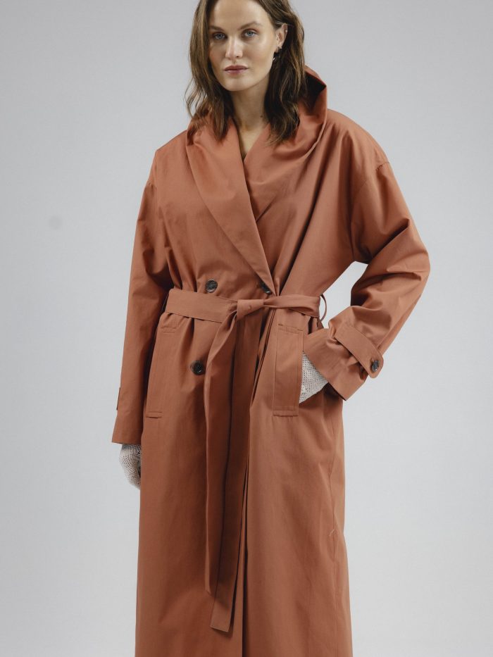 Belted Cotton-gabardine Trench Coat Minaga in Terracotta