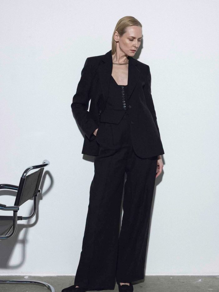 Oversize Tailored Black Linen Blazer Dusia