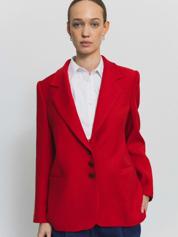 *Limited Edition* Red Deadstock Wool Classic Style Blazer Dusia
