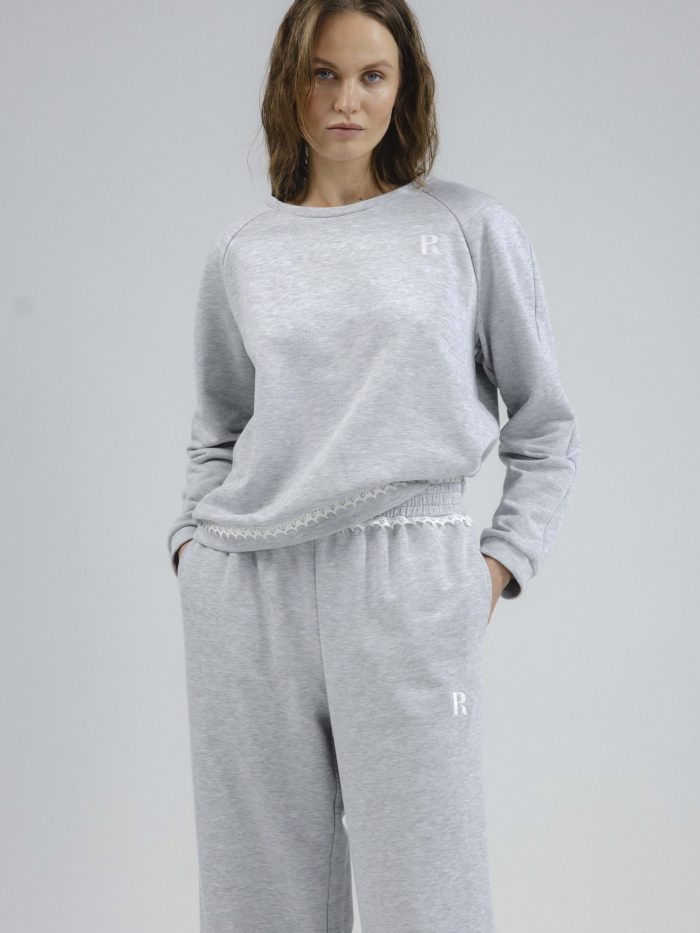 Lace-Trimmed Sweatshirt in Grey