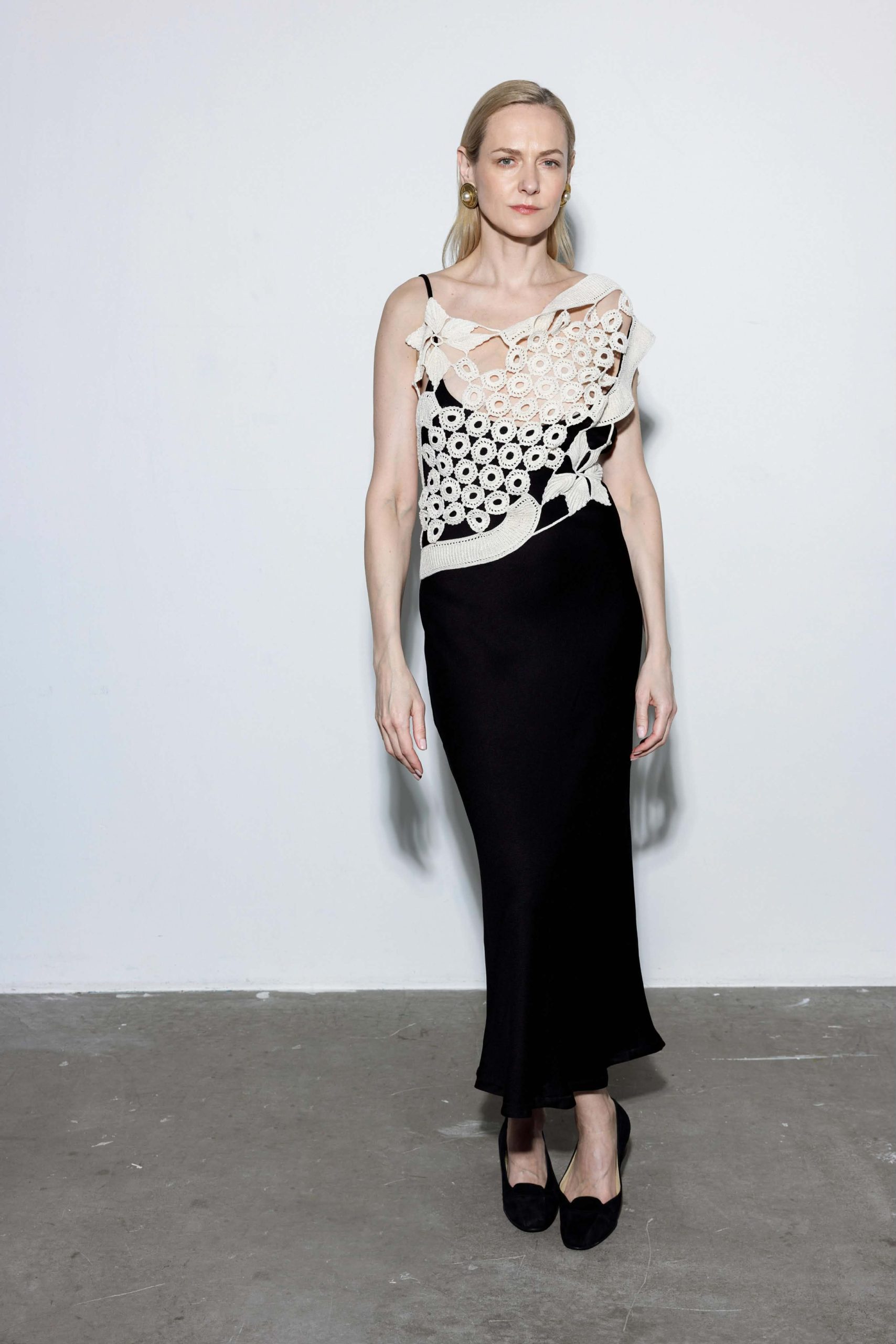 *Rent* Hand-Crocheted Panel Satin-Viscose Dress Juka