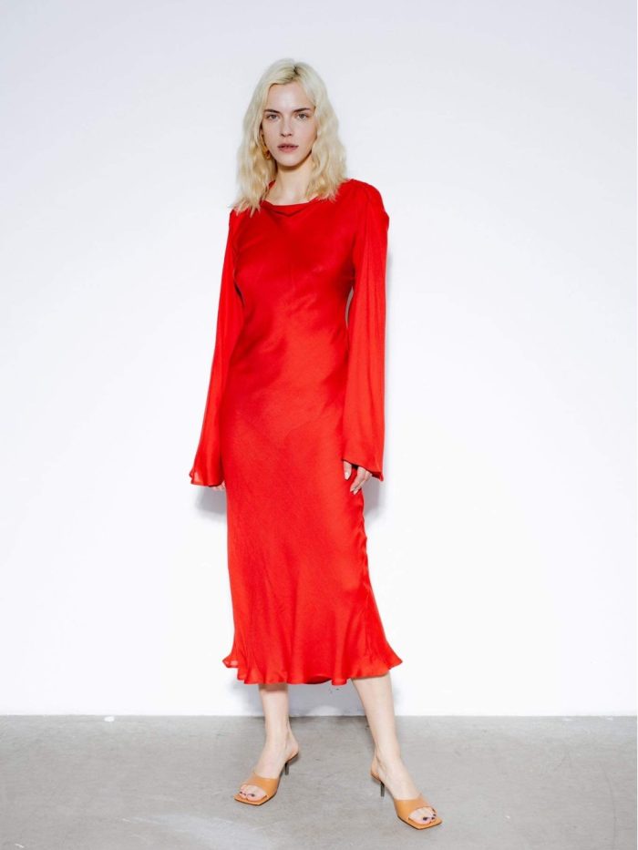 Draped wool-voile midi dress merguva