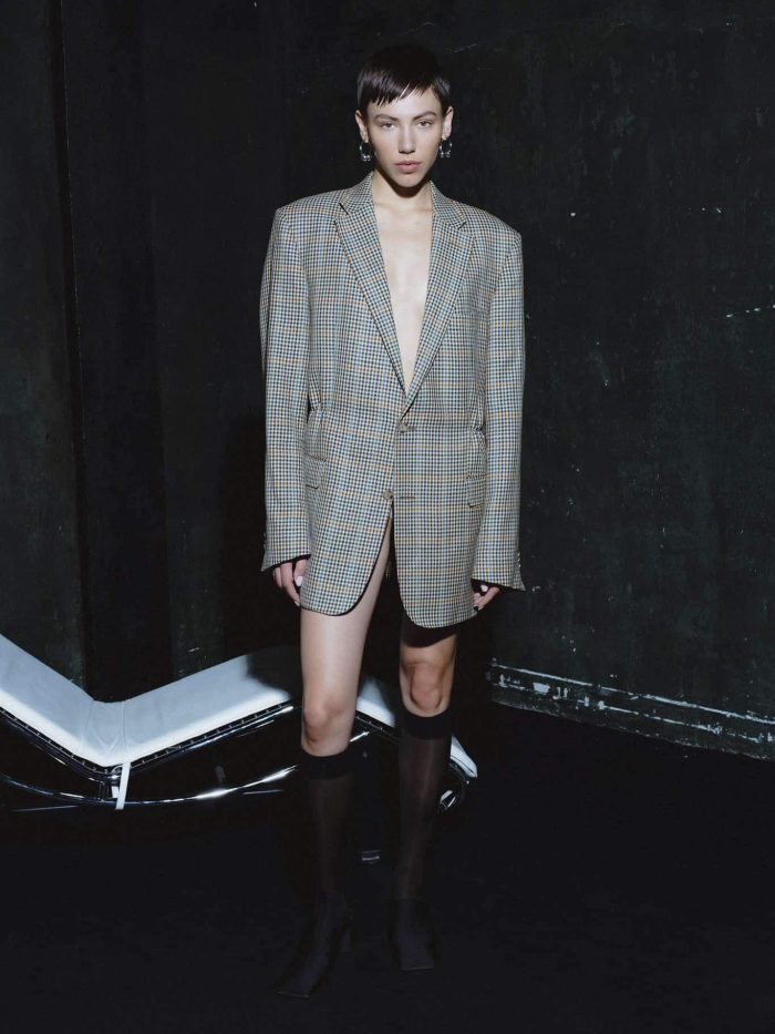 Man-Style Checked Wool Woman Blazer Luodis