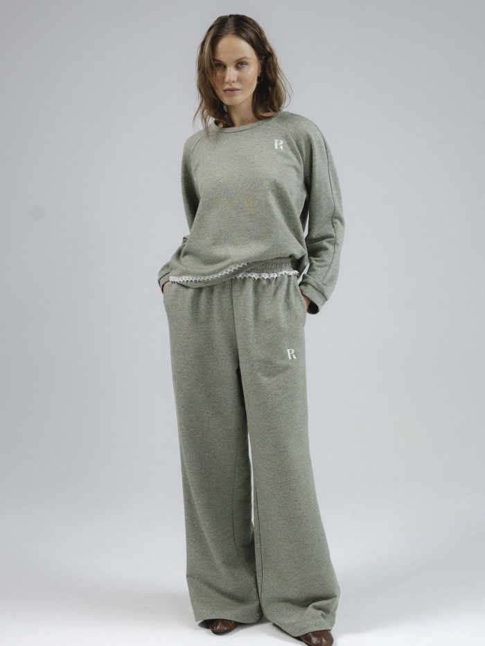 Lace-Trimmed Cotton Track Pants in Green