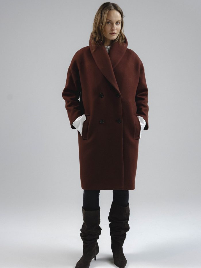 Cocoon-Silhouette Coat in Burgundy