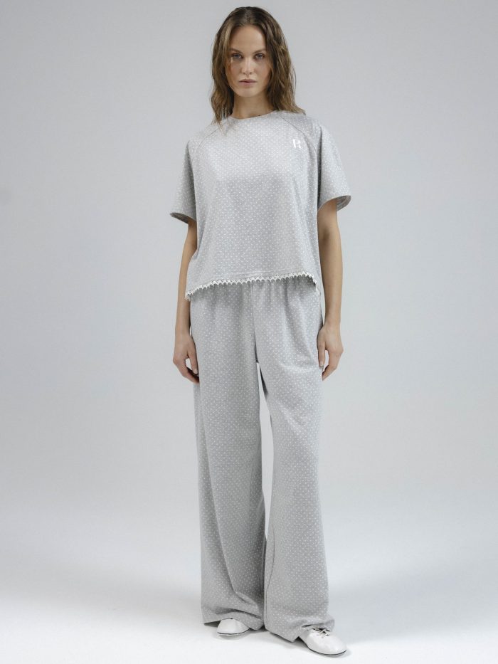 Polka Dots Cotton Track Pants in Grey