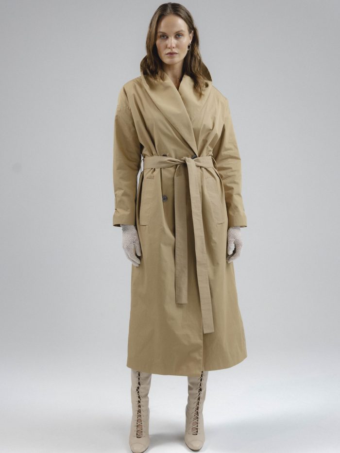 Belted Cotton-gabardine Trench Coat Minaga in Sand