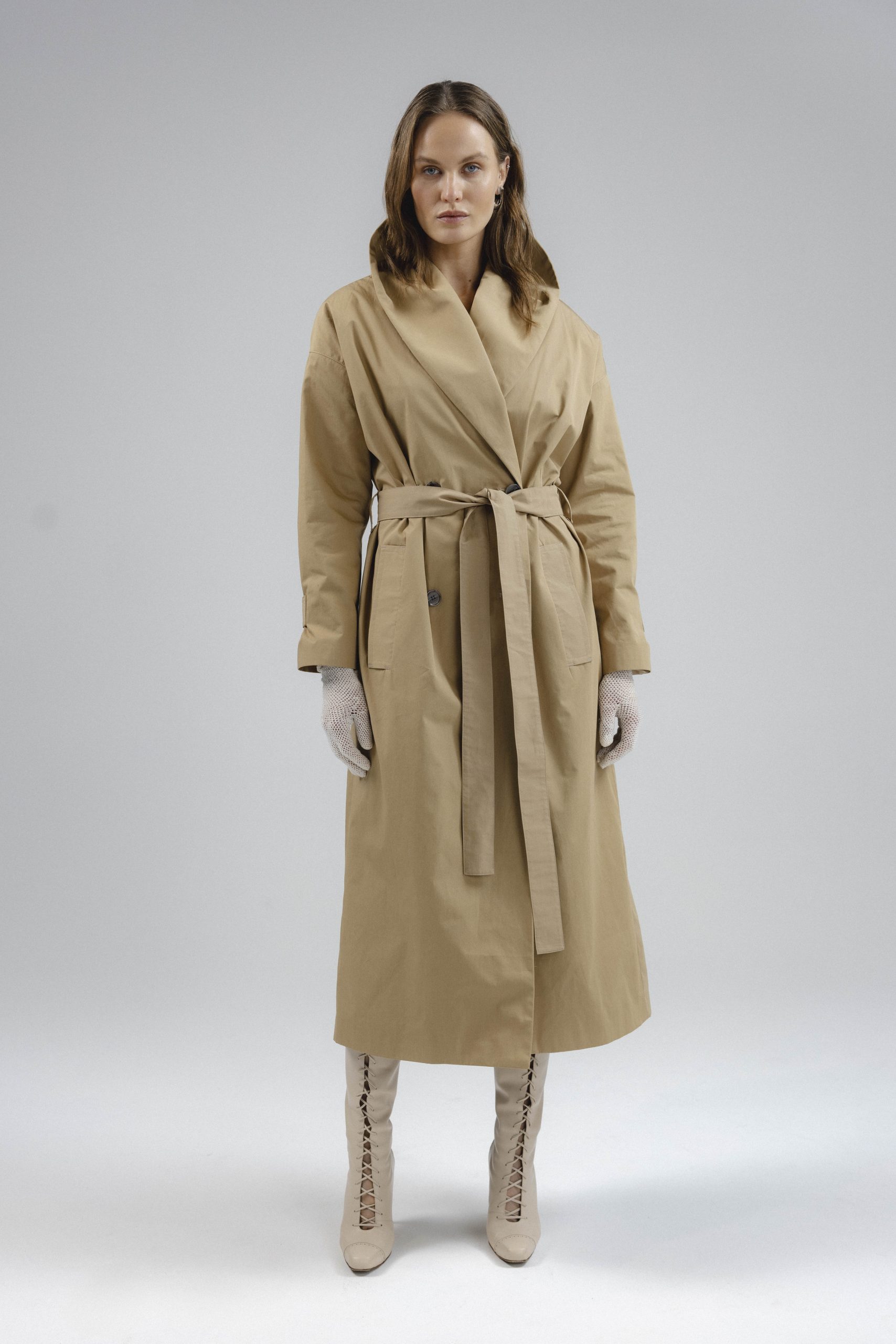 Belted Cotton-gabardine Trench Coat Minaga in Sand