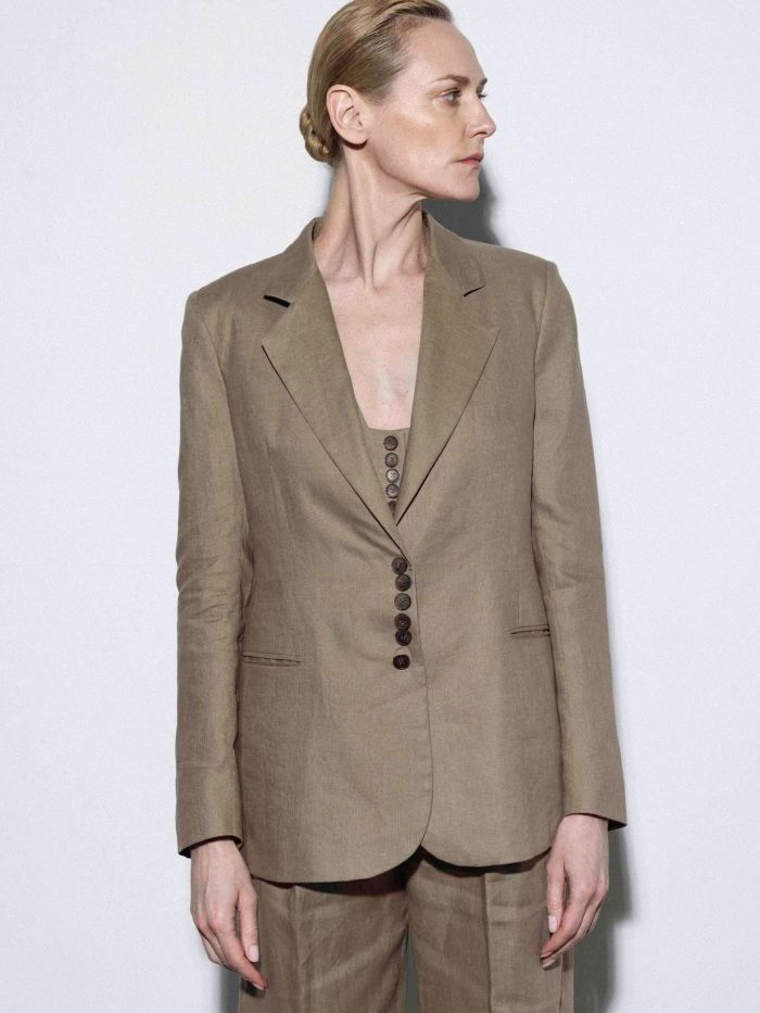 Oversize Tailored Beige Linen Blazer Dusia