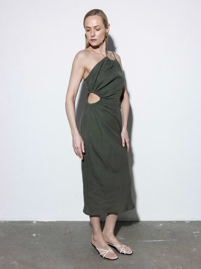 Cutout elegant summer green linen Dress Akelė