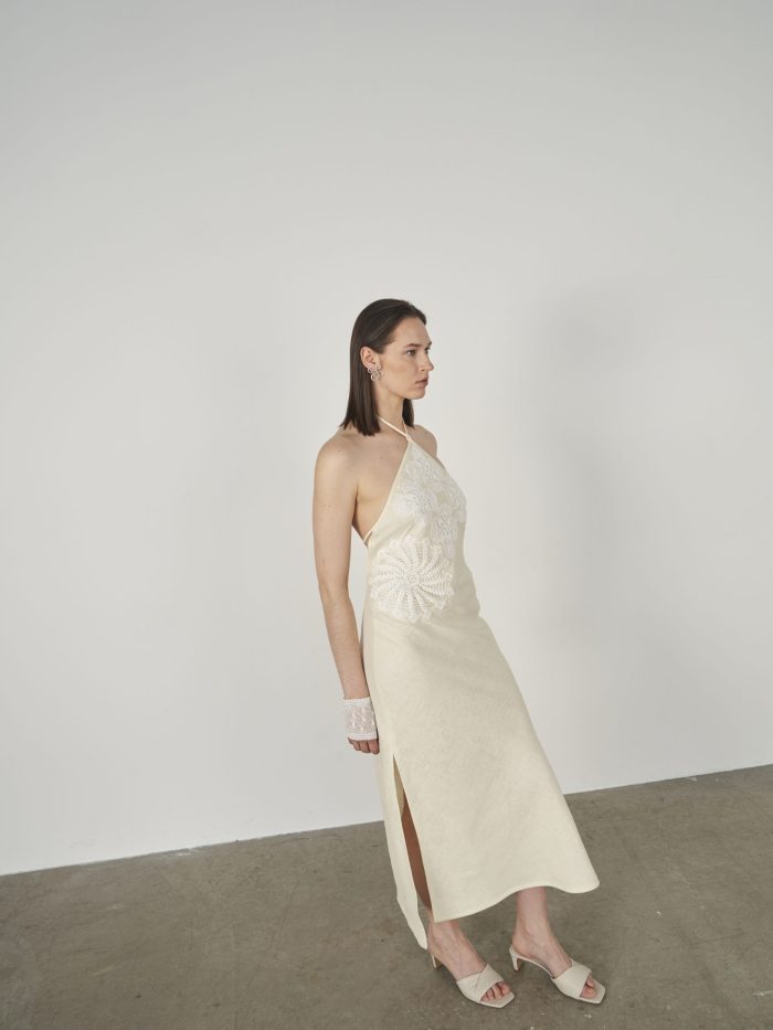 Crochet lace-trimmed halterneck dress Merguva