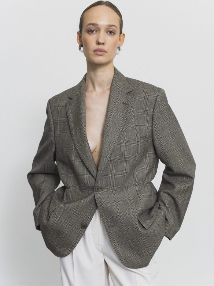 *Limited edition* Checked Wool Man-Style Blazer Luodis In Grey