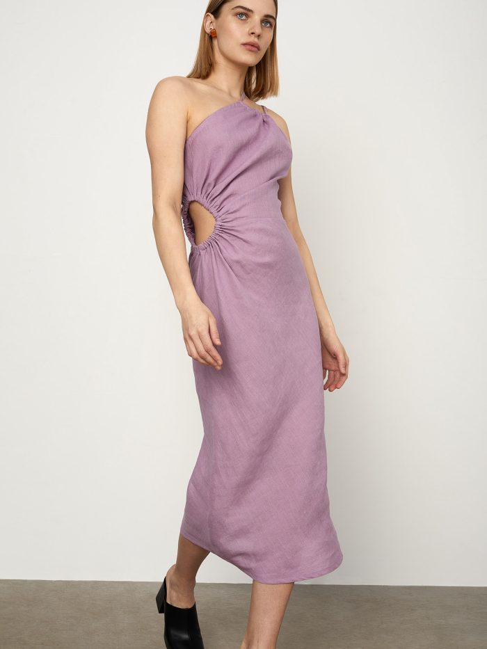Purple Ruched One-Shoulder Dress Akelė
