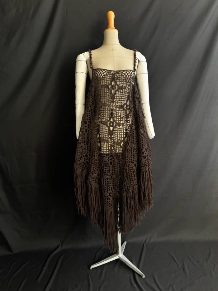 *Rent* Brown Hand-Crocheted Fringed Dress
