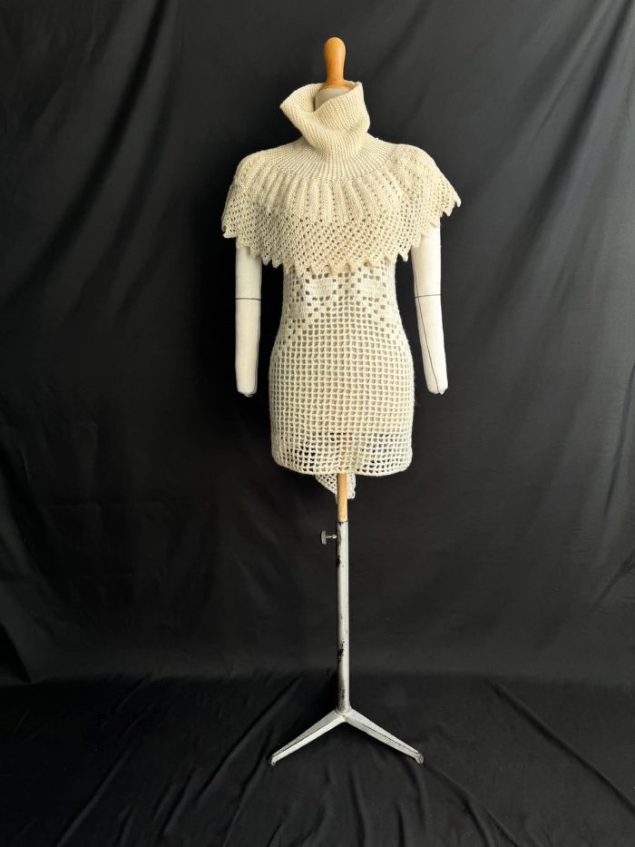 *Rent* White Knitted Mini Dress with Cape